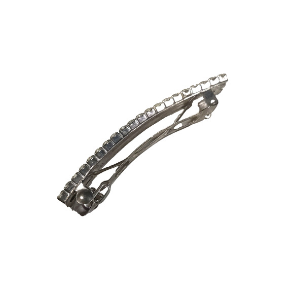 Rhinestone Barrette Tension Clip Silver Tone Reflective Shiny Wedding Party - Picture 4 of 6